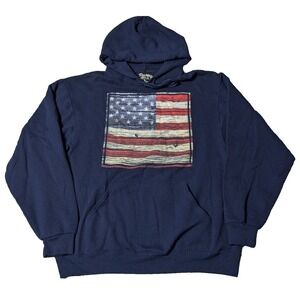 BOWERY SUPPLY USA FLAG Men Large Blue Cotton Blend Graphic Print Hoodie
